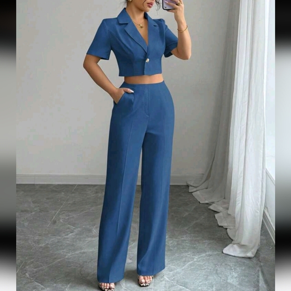 Short Sleeve Cropped Blazer Jacket, Minimalist Elegant Women Business Suit